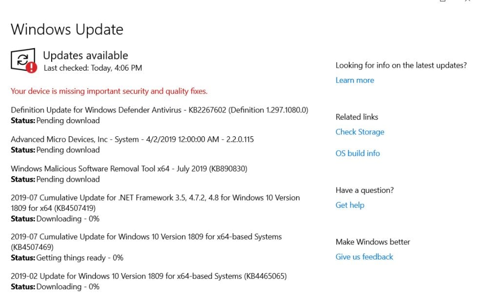 Windows Update pending installs