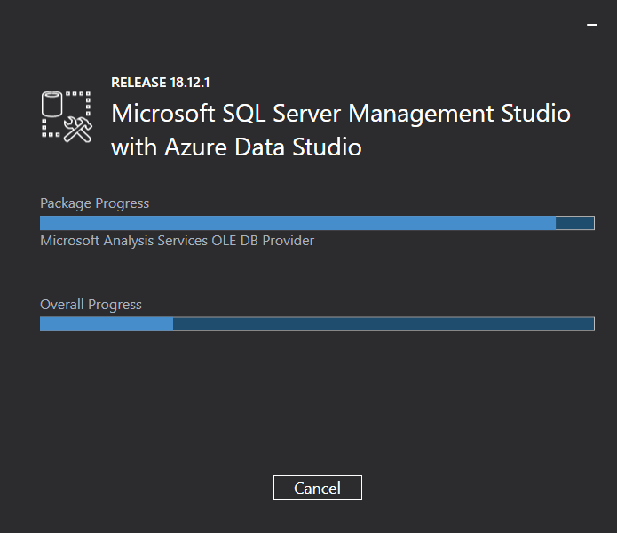 SQL Server Management Studio (SSMS) Installation Progress