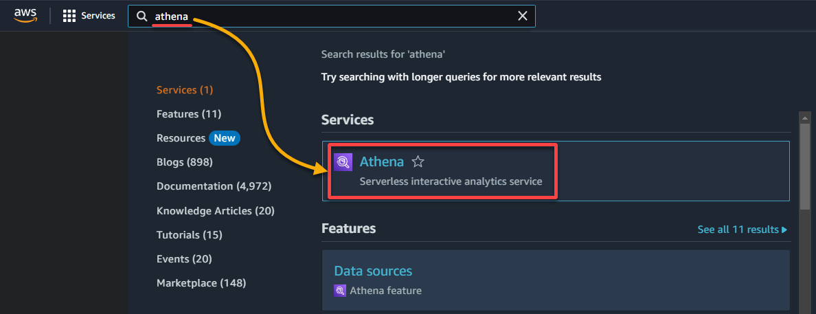 Accessing the Athena console