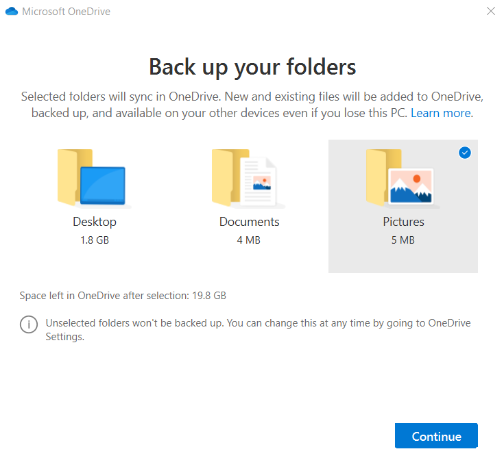 Select any folder to Backup